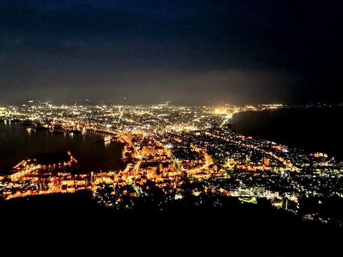 【函館山ロープウェイ】屋上展望台から見る夜景の写真